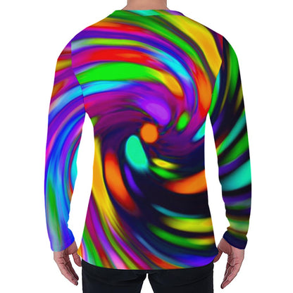 Colorful Spiral Trippy Print Men's Long Sleeve T-Shirt