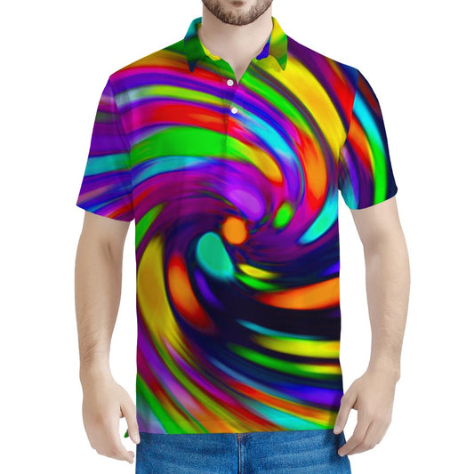 Colorful Spiral Trippy Print Men's Polo Shirt