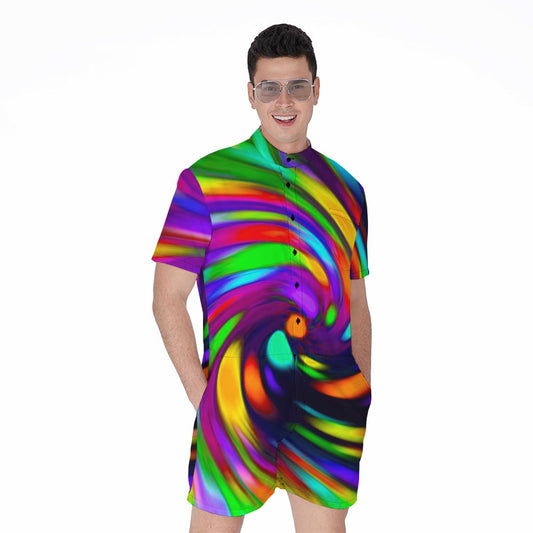 Colorful Spiral Trippy Print Men's Rompers