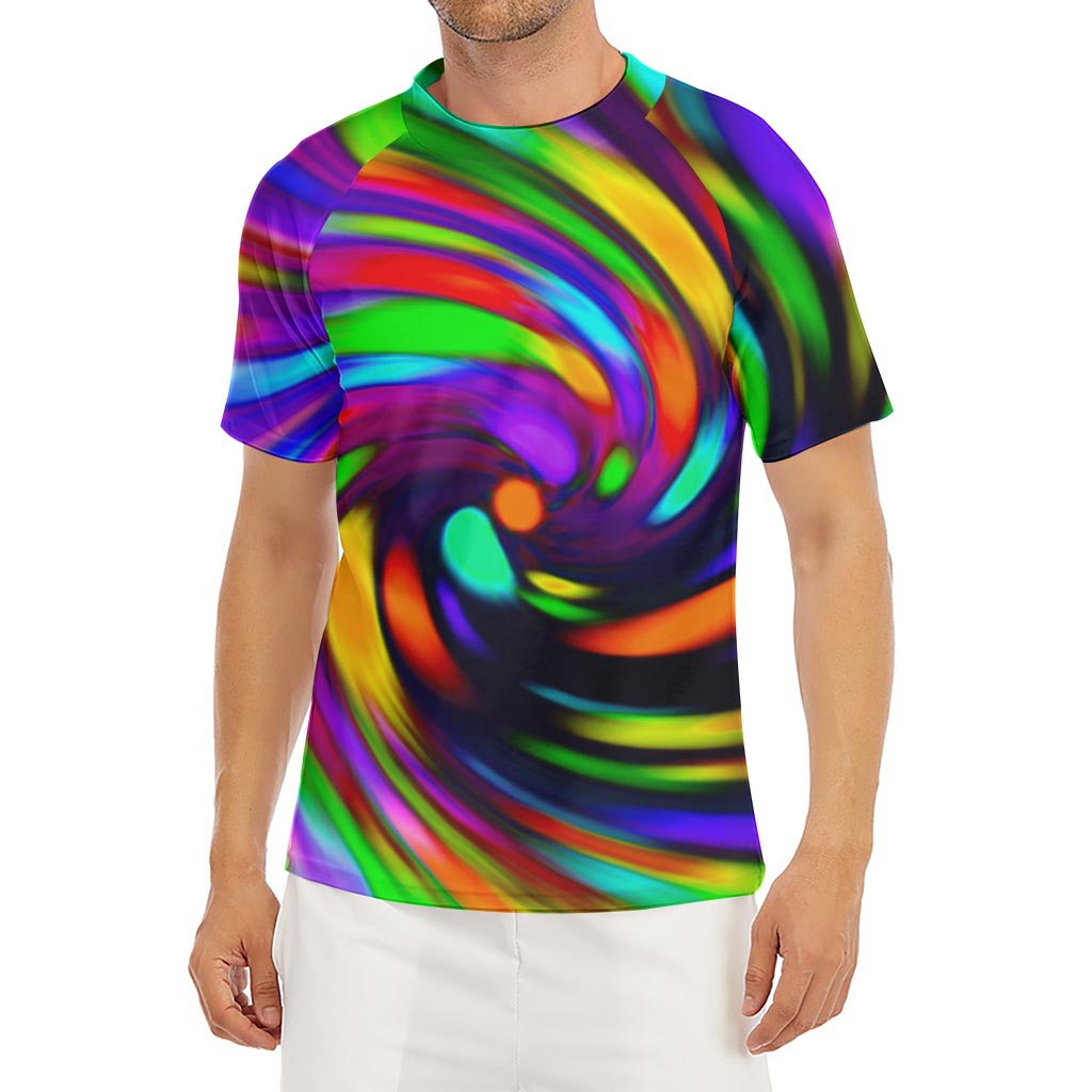 Colorful Spiral Trippy Print Men's Short Sleeve Rash Guard