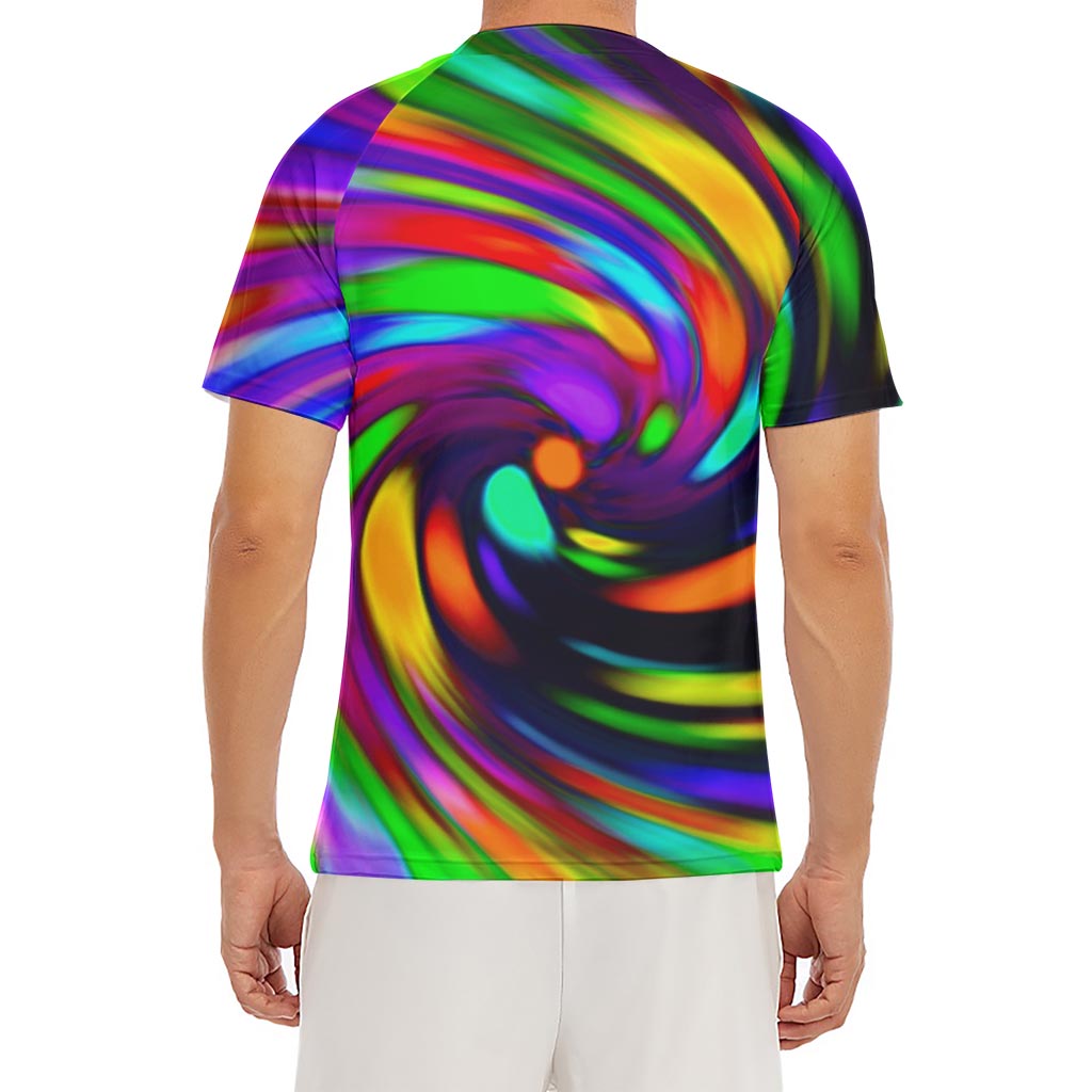 Colorful Spiral Trippy Print Men's Short Sleeve Rash Guard