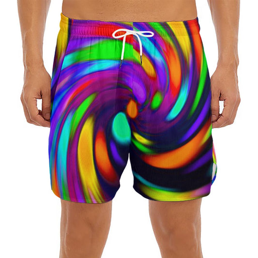 Colorful Spiral Trippy Print Men's Split Running Shorts