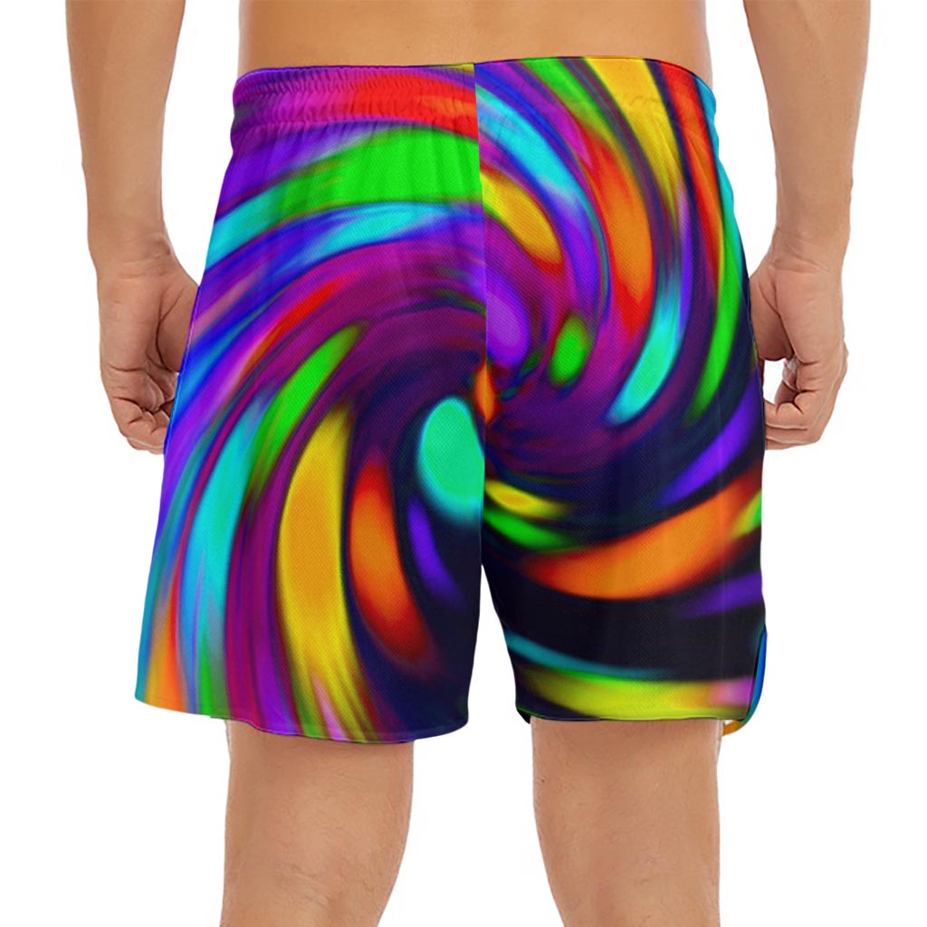 Colorful Spiral Trippy Print Men's Split Running Shorts