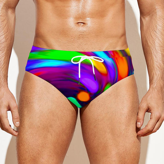 Colorful Spiral Trippy Print Men's Swim Briefs