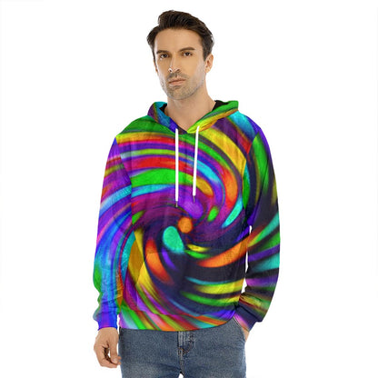 Colorful Spiral Trippy Print Men's Velvet Pullover Hoodie