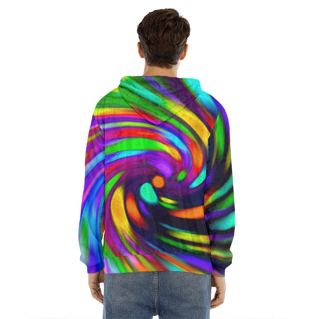 Colorful Spiral Trippy Print Men's Velvet Pullover Hoodie