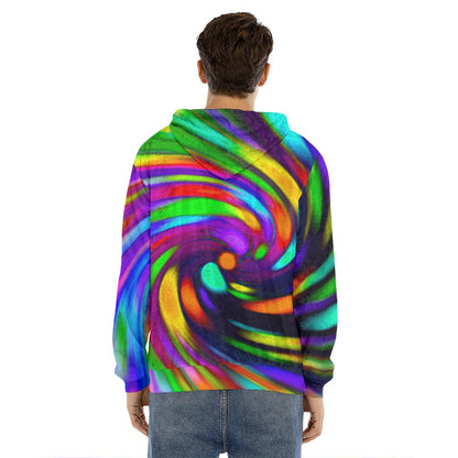 Colorful Spiral Trippy Print Men's Velvet Pullover Hoodie