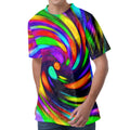 Colorful Spiral Trippy Print Men's Velvet T-Shirt