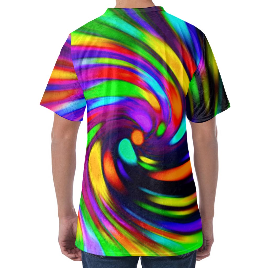 Colorful Spiral Trippy Print Men's Velvet T-Shirt