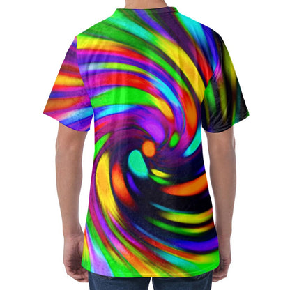 Colorful Spiral Trippy Print Men's Velvet T-Shirt