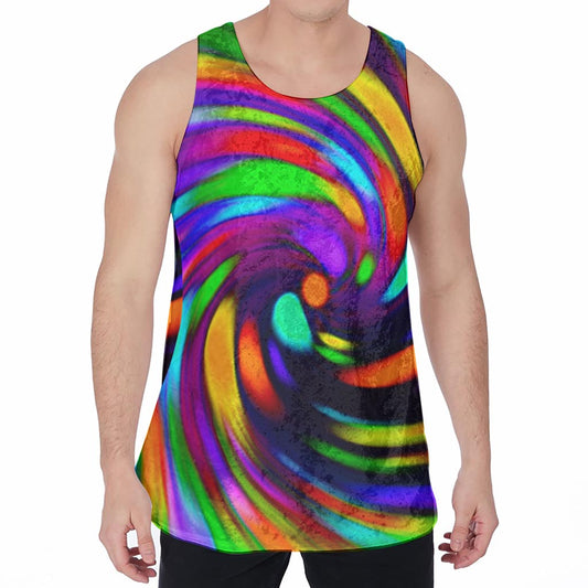 Colorful Spiral Trippy Print Men's Velvet Tank Top