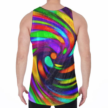 Colorful Spiral Trippy Print Men's Velvet Tank Top