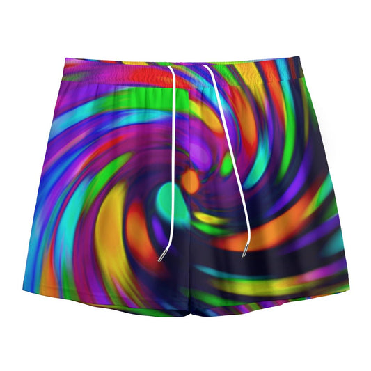 Colorful Spiral Trippy Print Mesh Shorts