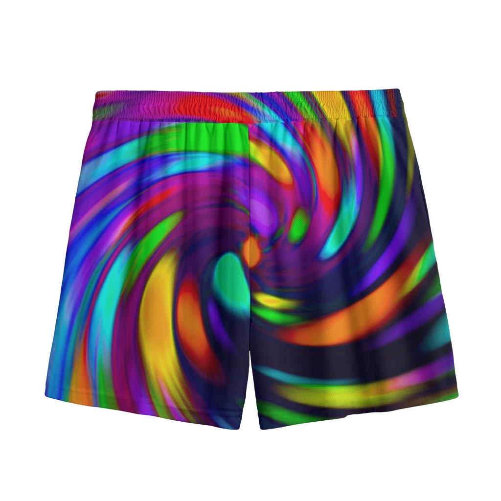 Colorful Spiral Trippy Print Mesh Shorts