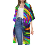 Colorful Spiral Trippy Print Open Front Beach Cover Up