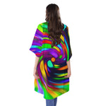 Colorful Spiral Trippy Print Open Front Beach Cover Up