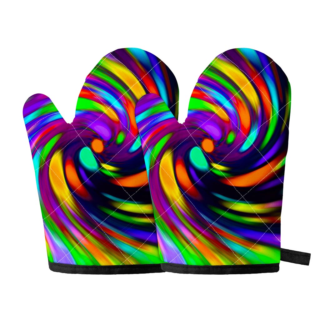Colorful Spiral Trippy Print Oven Mitts
