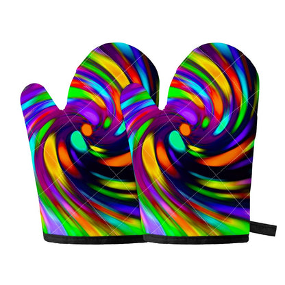Colorful Spiral Trippy Print Oven Mitts