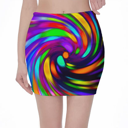 Colorful Spiral Trippy Print Pencil Mini Skirt