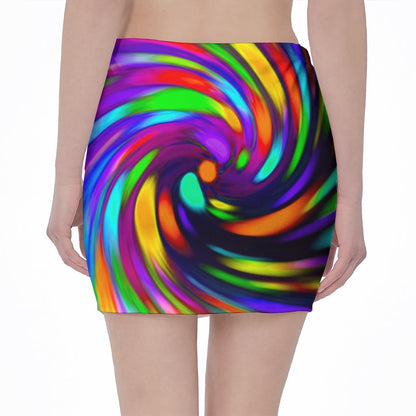 Colorful Spiral Trippy Print Pencil Mini Skirt