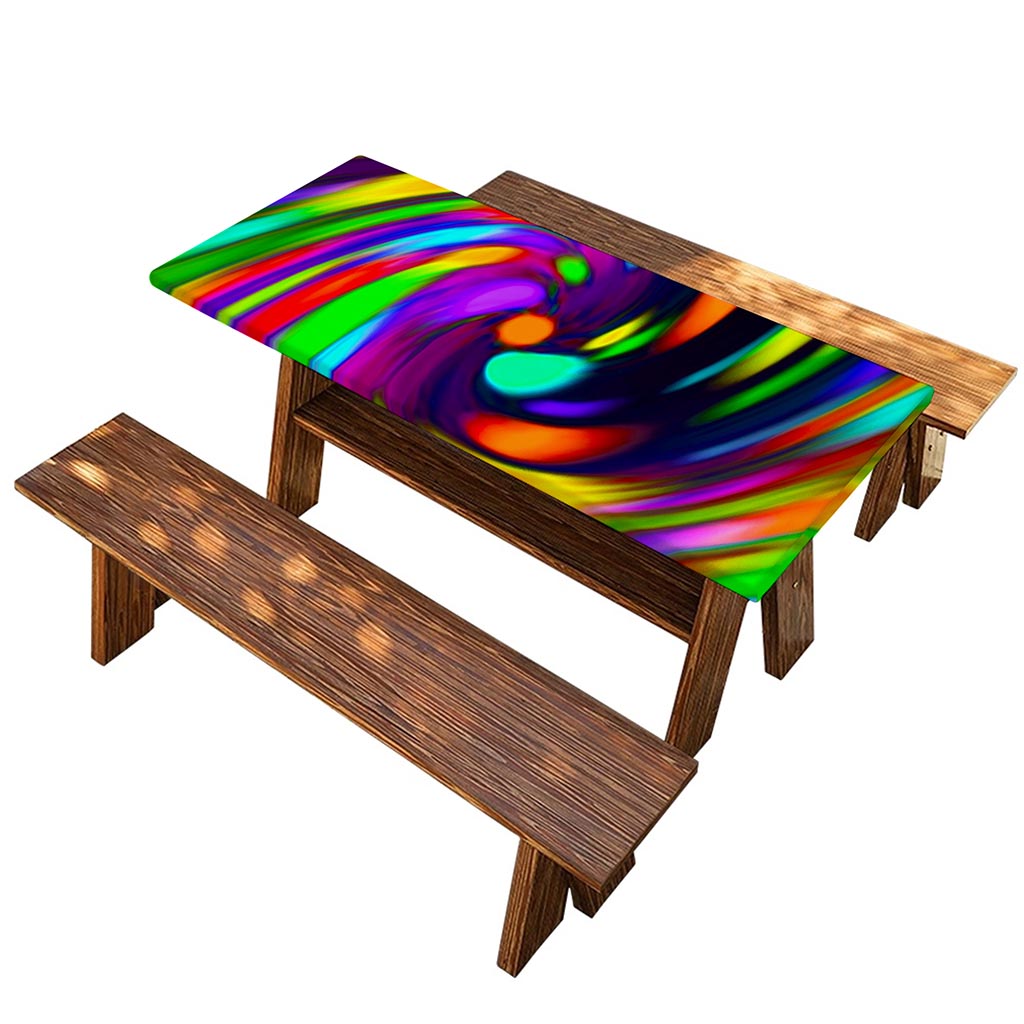 Colorful Spiral Trippy Print Picnic Table Cover