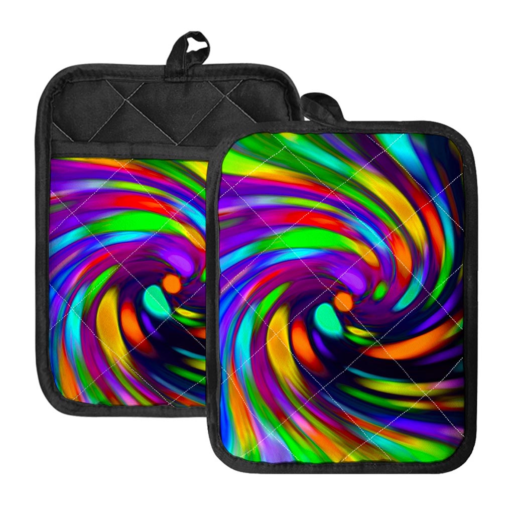 Colorful Spiral Trippy Print Pot Holders With Pocket