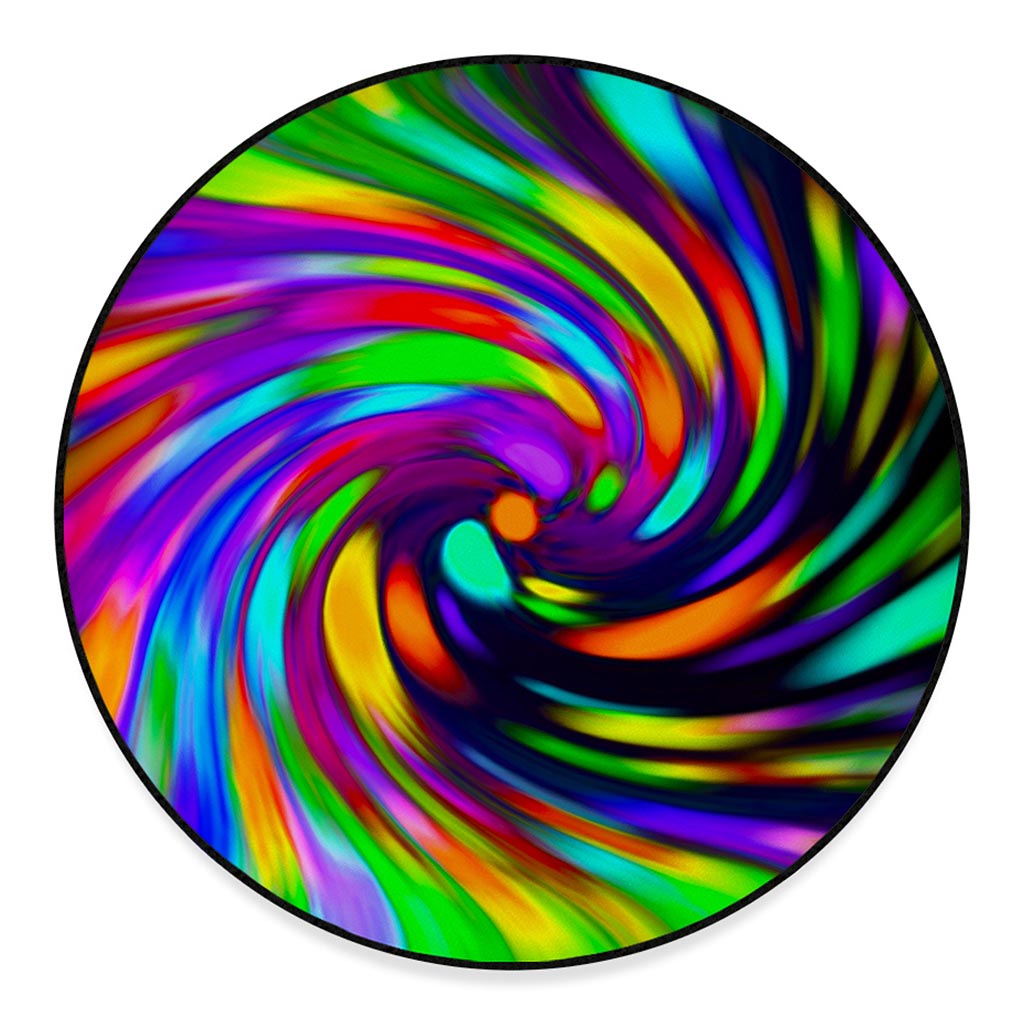 Colorful Spiral Trippy Print Round Floor Mat