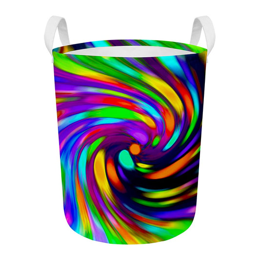Colorful Spiral Trippy Print Round Laundry Basket