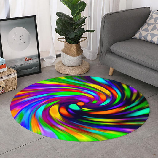 Colorful Spiral Trippy Print Round Rug