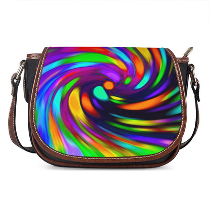 Colorful Spiral Trippy Print Saddle Bag