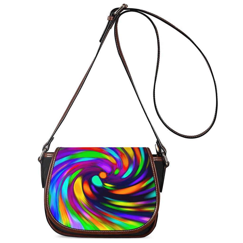 Colorful Spiral Trippy Print Saddle Bag
