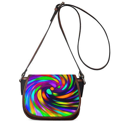 Colorful Spiral Trippy Print Saddle Bag