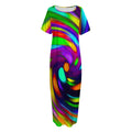 Colorful Spiral Trippy Print Short Sleeve Long Nightdress