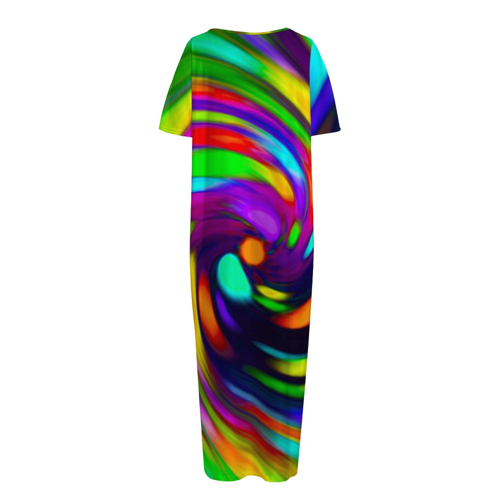 Colorful Spiral Trippy Print Short Sleeve Long Nightdress