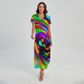 Colorful Spiral Trippy Print Short Sleeve Maxi Dress