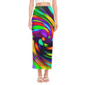 Colorful Spiral Trippy Print Side Slit Maxi Skirt