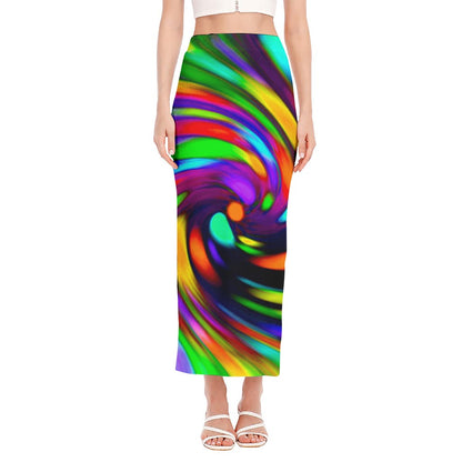 Colorful Spiral Trippy Print Side Slit Maxi Skirt