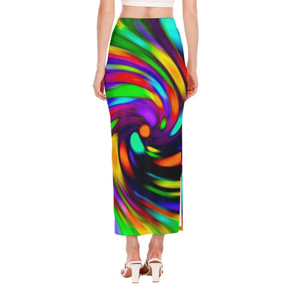 Colorful Spiral Trippy Print Side Slit Maxi Skirt