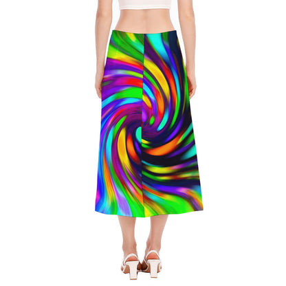 Colorful Spiral Trippy Print Side Slit Midi Skirt