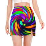 Colorful Spiral Trippy Print Side Slit Mini Skirt
