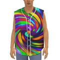 Colorful Spiral Trippy Print Sleeveless Baseball Jersey