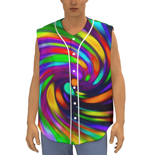 Colorful Spiral Trippy Print Sleeveless Baseball Jersey