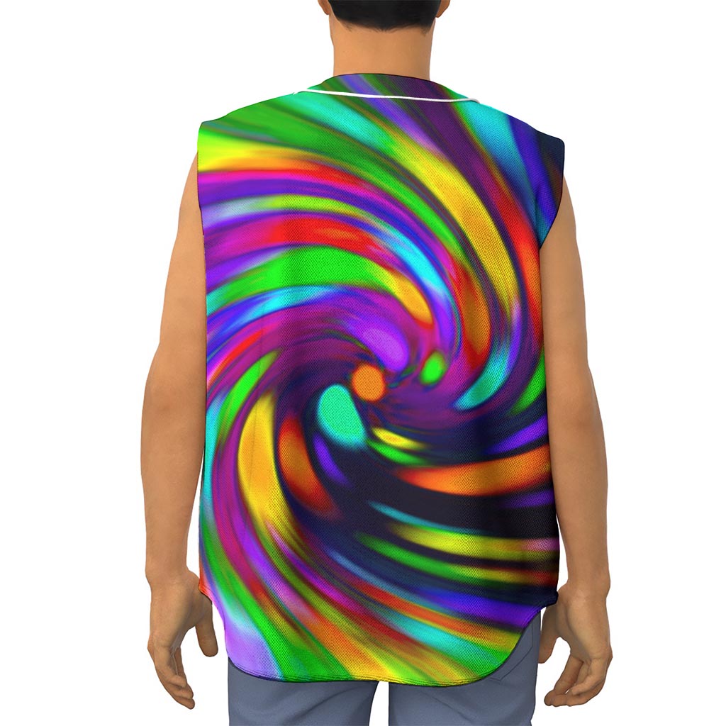 Colorful Spiral Trippy Print Sleeveless Baseball Jersey