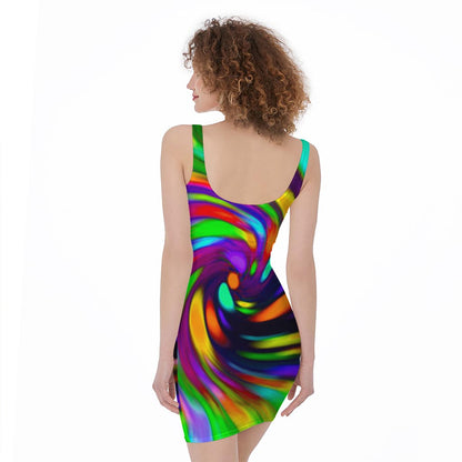 Colorful Spiral Trippy Print Sleeveless Bodycon Dress