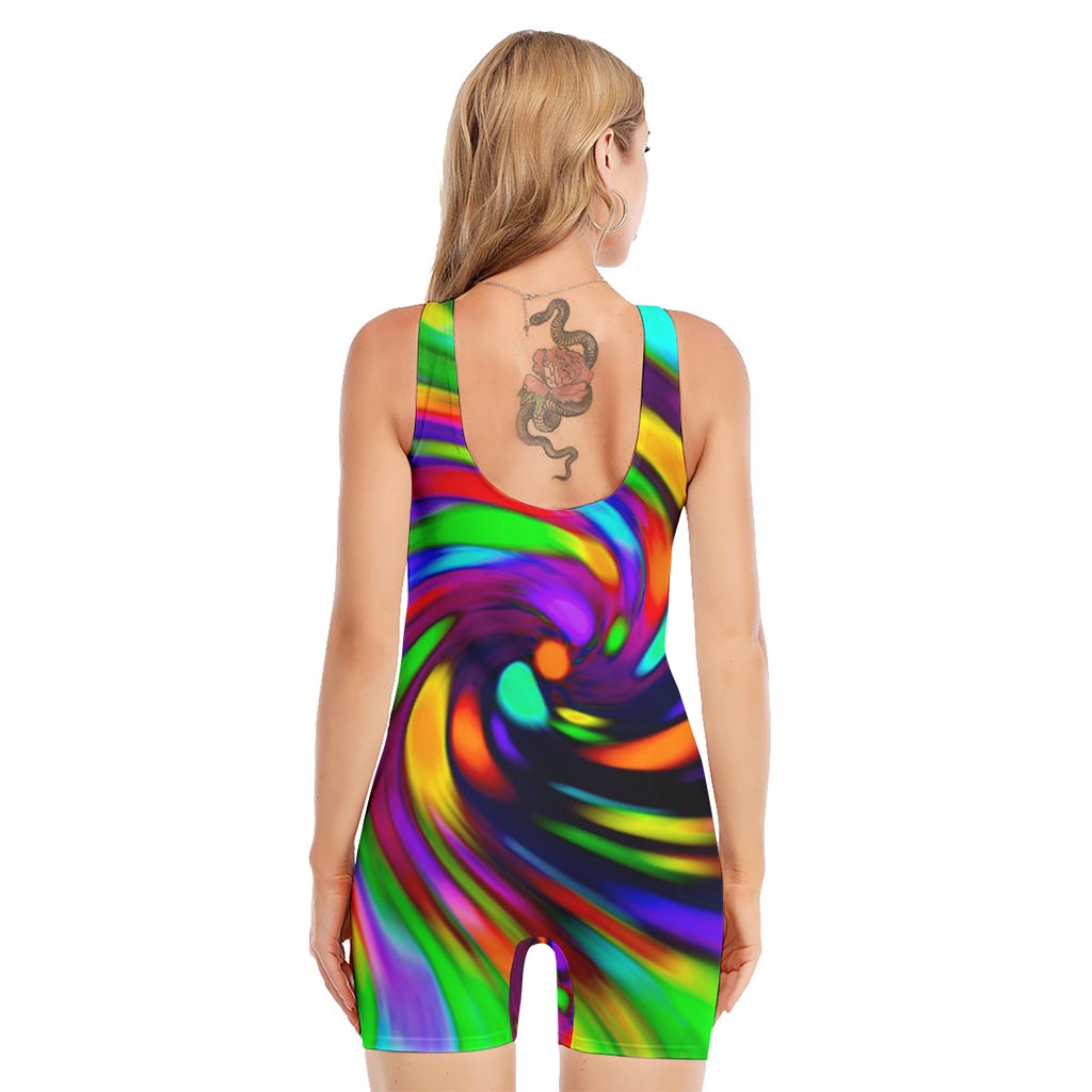 Colorful Spiral Trippy Print Sleeveless One Piece Swimsuit