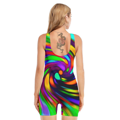 Colorful Spiral Trippy Print Sleeveless One Piece Swimsuit