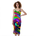 Colorful Spiral Trippy Print Slim Fit Midi Cami Dress