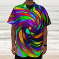 Colorful Spiral Trippy Print Textured Short Sleeve Shirt