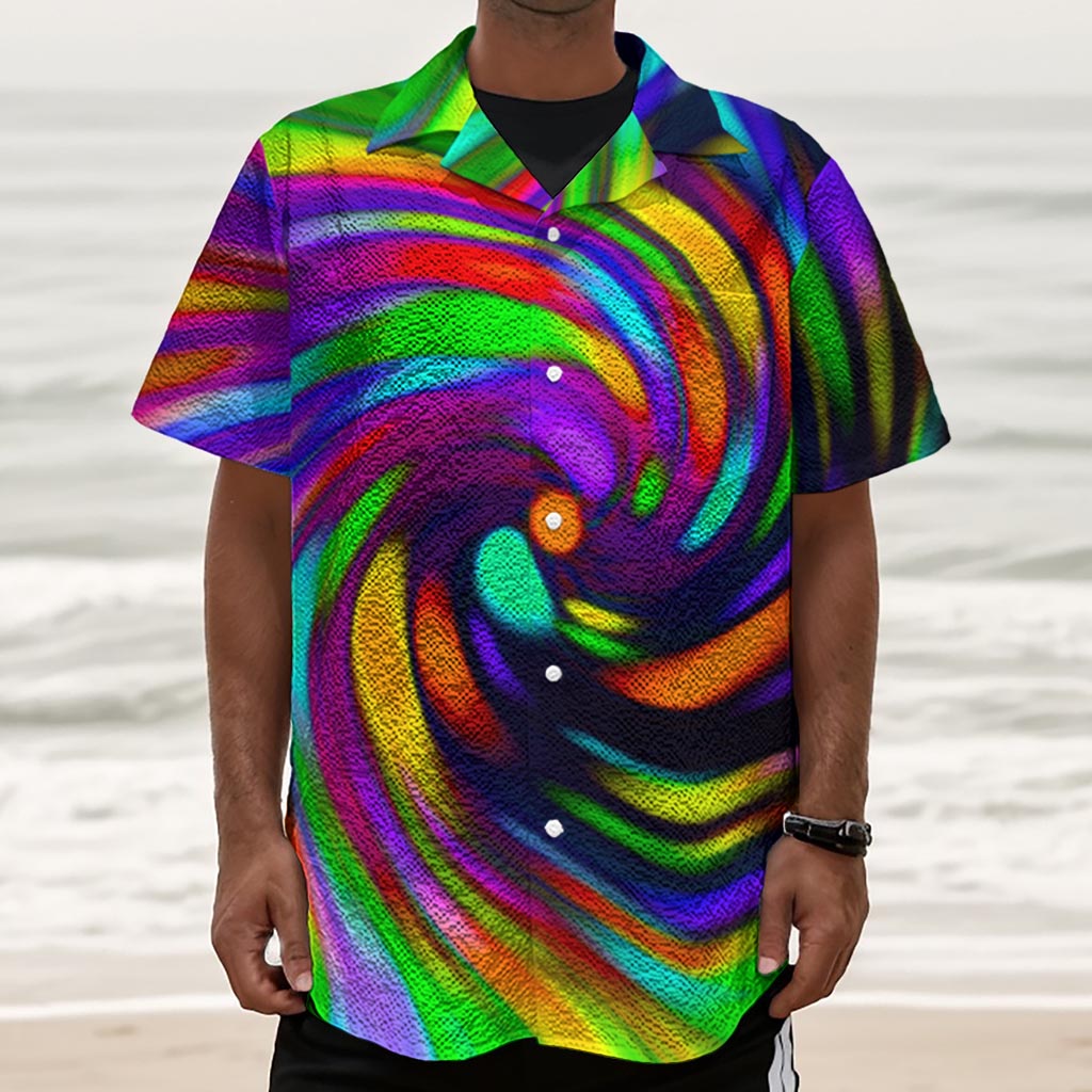 Colorful Spiral Trippy Print Textured Short Sleeve Shirt