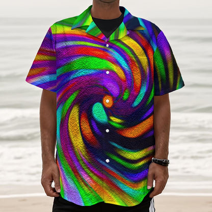 Colorful Spiral Trippy Print Textured Short Sleeve Shirt